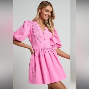 Showpo Pink Mini Dress with Puff Sleeves